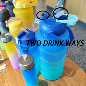 Paquete de 3 botellas de agua deportivas para acampar con pajita marcador de tiempo motivacional para beber directamente y veces para beber - Product Image 3