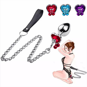Jewelry Design Sex Product Heart Shape Diamond <strong>Anal</strong> Butt Plug With Two Bells with Metal <strong>Chain</strong> - Product Image 1
