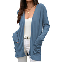 Cardigan long texturé pour femme, à porter en superposition, à manches longues, avec poignets côtelés, poches plaquées, coupe décontractée, style long et ample