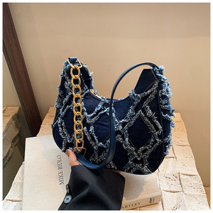 Borse a Spalla da Donna in Denim Trapuntato Effetto Vissuto, Borsetta Portatile Trendy - Product Image 5