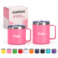 Vente en gros de tasses à café et à bière en acier inoxydable à double paroi isolées sous vide avec logo personnalisé, 12 et 14 oz, avec poignée et couvercle, pour les voyages et le camping