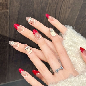 <span class=keywords><strong>Uñas</strong></span> Postizas Acrílicas de Alta Calidad Hechas a Mano, Color Rojo Dorado Champán, Forma Cuadrada Ovalada, Venta al Por Mayor - Product Image 3