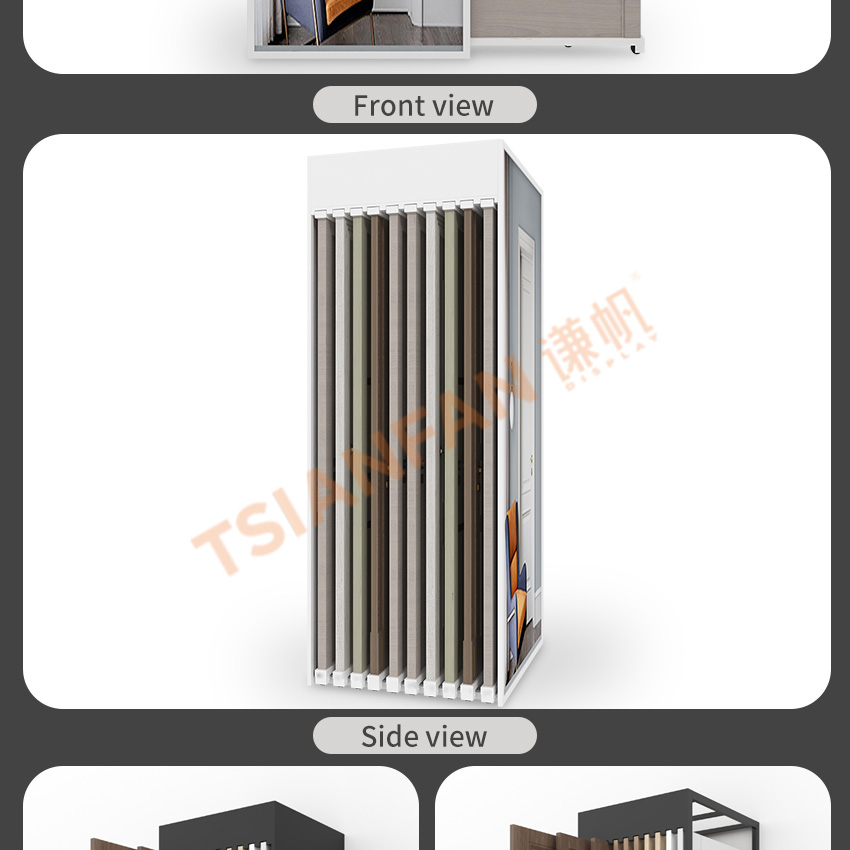 Tsianfan New Design Custom Stand Showroom Metal Sample Floor Tile Pull Out Wood Doors Stands Wooden Door Sliding Display Rack