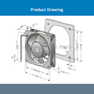 Ventilateur axial de refroidissement pour armoire de commande de robot électrique, pour DV4114/2N-900, 120*120*38mm, 12038, 24VDC, 0.92A, 22W, 6100RPM, 275m3/h - Product Image 4