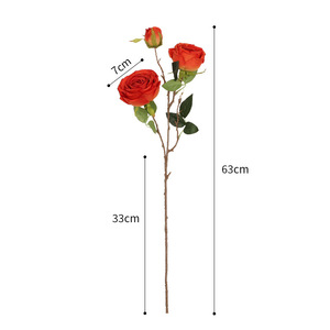 Fleur artificielle en soie, rose à 3 têtes, style européen, orange concubine royale, pour décoration de mariage et de maison - Product Image 5