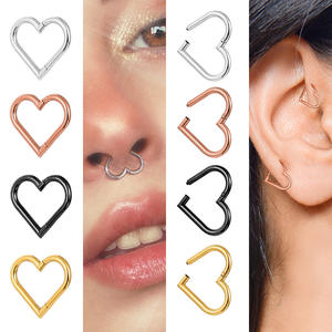 Anneaux de piercing en titane F136 en forme de cœur, plaqués or rose PVD, clicker segmenté pour nez, lèvre, hélix, bijoux de fête - Product Image 2
