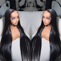 Wig Rambut Manusia Lurus Berkualitas Tinggi untuk Wanita, Sudah Di-prepluck, 13x4 Front Lace Natural HD Transparan untuk Wig Lace Frontal