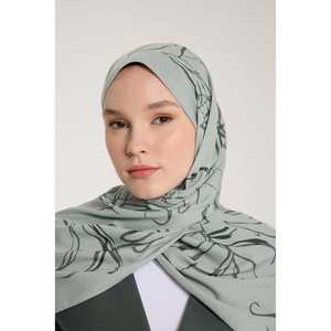 Pure Tone Luxury Satin <b>Silk</b> <b>Scarf</b> with Designer Leaf Pattern Light Green and Dark Green Long Length for Spring Summer Seasons - Product Image 1