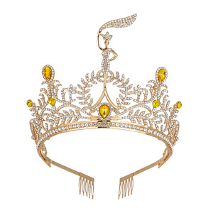 Couronne de concours personnalisée en cristal, diadème de reine de beauté en strass rouge, bijou de cheveux de mariée plaqué or pour femme - Product Image 5