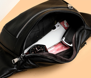 OEM OOM logotipo personalizado <span class=keywords><strong>cuero</strong></span> real <span class=keywords><strong>cuero</strong></span> liso impermeable negocios bandolera cintura pecho cinturón bolsa <span class=keywords><strong>riñonera</strong></span> para hombres bolso de mano - Product Image 3