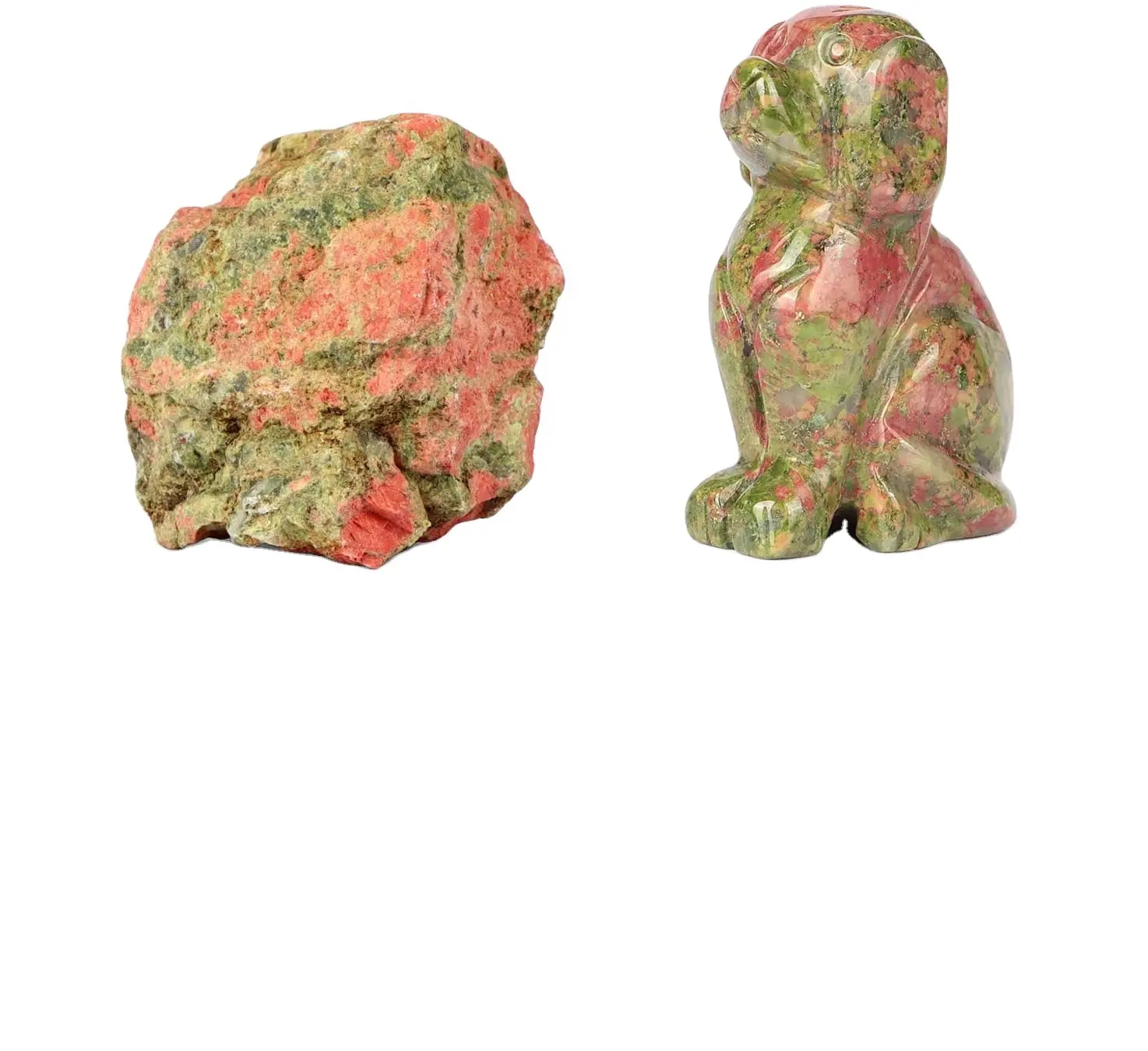 Statue de chien en cristal unakite naturel sculpté à la main Figurines pierres précieuses chiot animal mémoire sculptures d'animaux