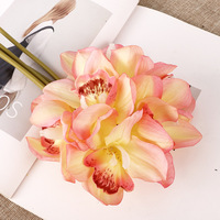 Anggrek Cymbidium Buatan Berkualitas Tinggi 24cm 6 Tangkai Latex Buket Kecil Anggrek Hijau Sentuhan Asli Bunga Pernikahan Hari Valentine Dekorasi Rumah