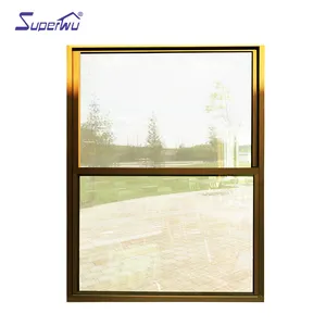 Factory Price Customized Golden Color aluminum double glazed glass vertical sliding Window Single Hung Window