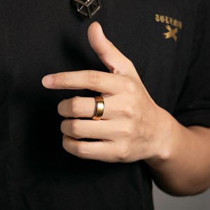 Men's 8Mm Two-Tone Gold <b>Titanium</b> Steel <b>Ring</b> Geometric Wedding Band Matte Finish Inner Arc Design - Product Image 4