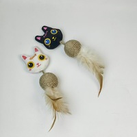 2025 nouveaux jouets de chat en peluche noir écologique avec longue queue boule de Sisal plume mignon tête de chat aux grands yeux drôle jouets de chat en peluche