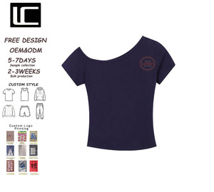 Custom Logo Off Shoulder Cropped T-Shirts <strong>Navy</strong> <strong>Blue</strong> Slim Fit Short Sleeve Casual <strong>Crop</strong> <strong>Tops</strong> for Streetwear Women's T-shirt - Product Image 1