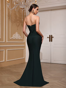 Koyu yeşil Vintage stil kat uzunluk balık kuyruğu bandaj kadınlar için klas zarif parti elbiseler - Product Image 5