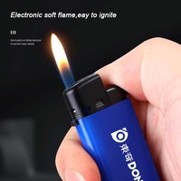 Briquet électronique jetable moderne avec corps en plastique, cinq options de couleur, logo OEM, alimentation au butane pour cigarettes