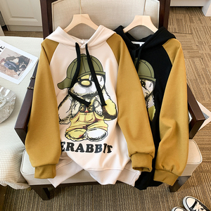 Sudadera con capucha de talla grande con estampado de letras de dibujos animados para mujer - Product Image 3