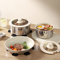 Ensemble de casseroles isothermes en acier inoxydable blanc avec couvercle en verre, pots de cuisson isolés, pot à soupe et à ragoût pour la cuisine à domicile