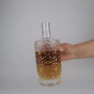 Botella de vidrio cilíndrica de 500ml con patrón de diamante lleno para licor de Vodka gin Ron <span class=keywords><strong>tequila</strong></span> whisky brandy espíritus - Product Image 5