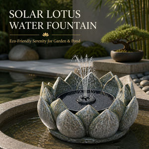 Fuente de Agua Solar con Loto Artificial de Poliresina, Adorno de Jardín, Decoración para Patio Exterior, 29x29x12.5cm, Montaje en Suelo, Pintado - Product Image 2
