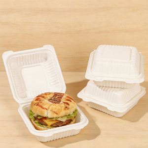 Caja desechable para llevar hamburguesas de almidón de maíz de 6 pulgadas, apta para microondas y de calidad alimentaria - Product Image 1
