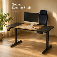 Bureau de travail électrique réglable en hauteur AOR, surface en PVC, montage facile, crochet pour casque en bois, cuir PU, en forme de Z, vente en gros d'usine