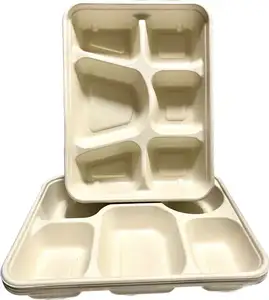 Wholesale Disposable Biodegradable Sugarcane Plates Customizable Meat Tray For Supermarkets Bagasse Rectangle Sushi Tray