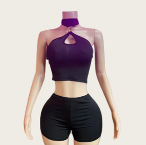 Viviblook Z316ST02 Women Summer <b>Set</b> New Sexy Hollow Halter Vest Slim Shorts Two Piece <b>Set</b> Women Clothing - Product Image 1