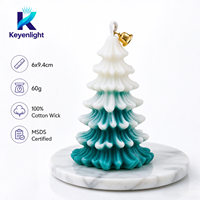 Bougie de Noël artisanale parfumée, dégradé bicolore, cire de paraffine et de soja, mèche en coton, clochette dorée, 6x9,4cm, 60g, décoration de fêtes