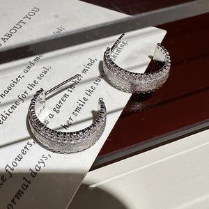 Vintage Style S925 Pure <b>Silver</b> Brushed Curved Earrings Light Luxury C-Shaped with Niche Design Simple Fashionable <b>Chandelier</b> - Product Image 5