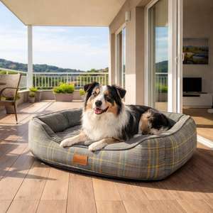 Cuccia per Animali Domestici Harmony in Tessuto di Lino a Quadretti per Cani e Gatti, Adatta a Tutte le Stagioni, 3 Colori - Product Image 2