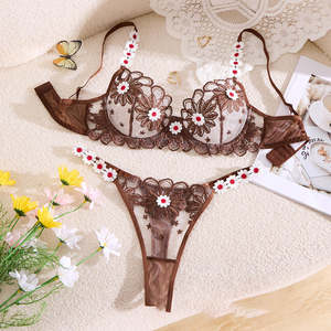 गर्म बिक्री अंडरवियर महिला कढ़ाई पुष्प लिंगेरी फाइन फीता ब्रा के माध्यम से देखें - Product Image 4