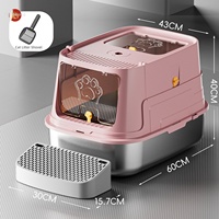 Bac à litière pour chat entièrement fermé, anti-odeur, hygiénique, facile à nettoyer, durable, base en acier inoxydable, anti-éclaboussures, grand espace