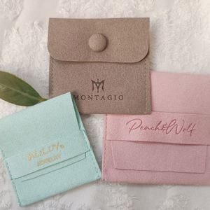 Pochettes cadeaux de luxe miniatures personnalisées avec logo imprimé, couleur et taille sur mesure, pochettes à rabat pour parfums, sacs à bijoux en microfibre - Product Image 5