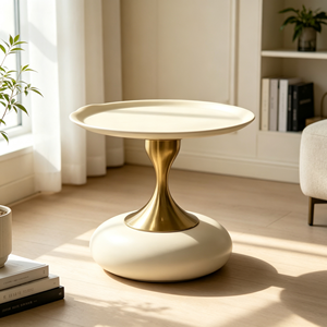 Table basse moderne de luxe, plateau en verre trempé blanc crème, base en métal doré brossé, meubles de salon - Product Image 5