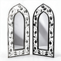 Miroir mural en fer forgé de haute qualité, style arche française, avec cadre décoratif à feuilles florales, pour la maison, l'entrée, la décoration de jardin