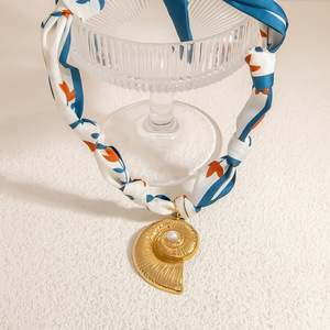 Stainless Steel Necklace With Silk Scarf Conch <b>Shell</b> Pendant Ocean Series <b>Light</b> Luxury Clavicle Chain - Product Image 2