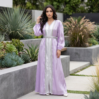 Ensemble de 2 pièces de luxe pour femmes musulmanes Alya, style Moyen-Orient, robes Abaya Dubai, longueur au sol, élégantes, respirantes, en polyester, col en V
