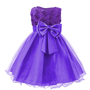 Childrens Princess Dress Blue 3D Flower Sleeveless O Neck Flower Girl Wedding Dress Spring Summer Kids Party Dress - Product Image 4