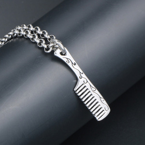 Collar con colgante de peine de acero de titanio Wolf Warrior, unisex, para uso diario, SP722 - Product Image 4