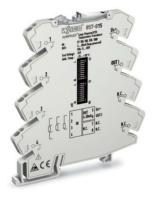 857-815 Signal Conditioner, -200 850 . CRTD Input, 4 20 MA Current Output, 30V, DIN Rail Mounting, Jumpflex Series for PLC