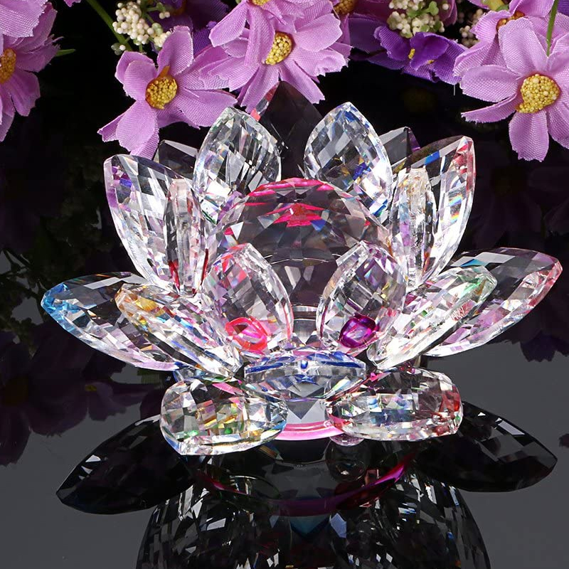 ガラスペーパーウェイト風水装飾品80mmクリスタル蓮の花風水ペーパー