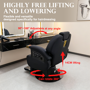 Sillas bereber de cuero negro ajustables Silla de peluquero reclinable giratoria eléctrica con función de calefacción - Product Image 6