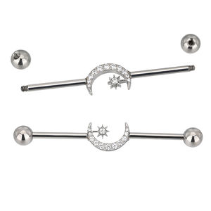 Industrial Titanium Barbell Piercing Set CZ Paved Infinity Symbol Pendiente Acero inoxidable Acero quirúrgico con patrón de picos - Product Image 6