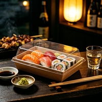 Boîte à sushi en papier kraft écologique avec couvercle transparent en PET, emballage jetable pour aliments japonais, gâteaux, sandwichs, pâtisseries