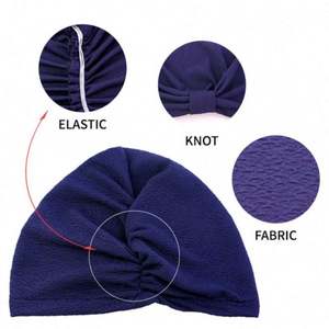 Ready to Ship Outdoor Multifunction Polyester Knotted Twist Headscarf Solid Color Pre-<b>tied</b> Elastic High Quality Women Turban - Product Image 3