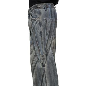 กางเกงยีนส์ผู้ชายทรงแบ็กกี้พิเศษ สไตล์สตรีท ล้างสีซีดแบบสเปรย์ สีดำ ผ้าฝ้าย 100% หนัก 14 ออนซ์ ขายส่ง - Product Image 4
