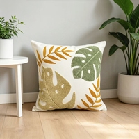 Housse de coussin décorative douce brodée feuille de palmier Monstera style nordique pour canapé